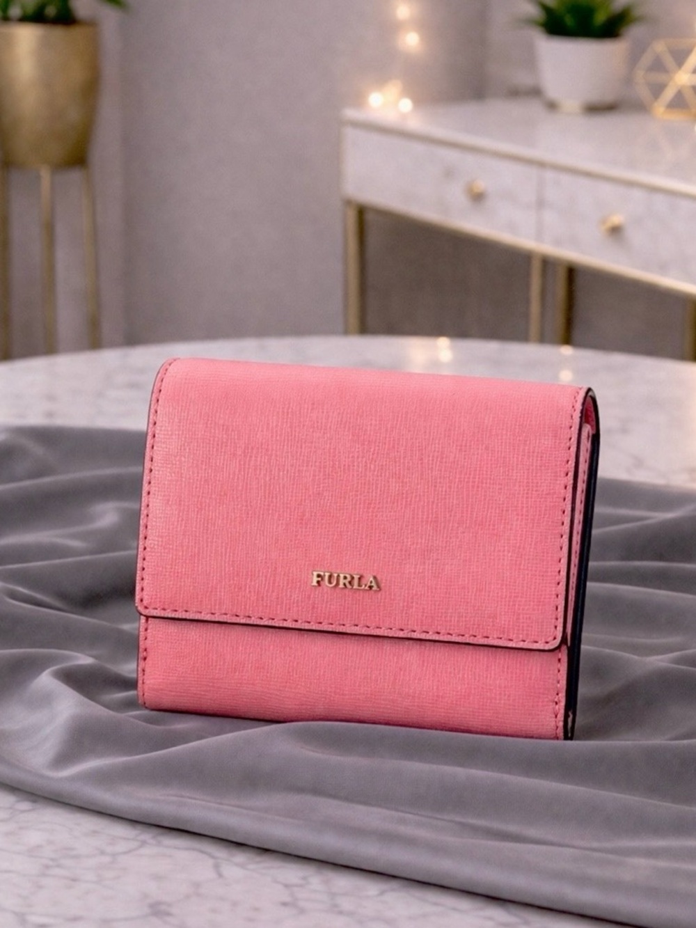 Furla Babylon S Compact Wallet – Blush Pink Textured Leather